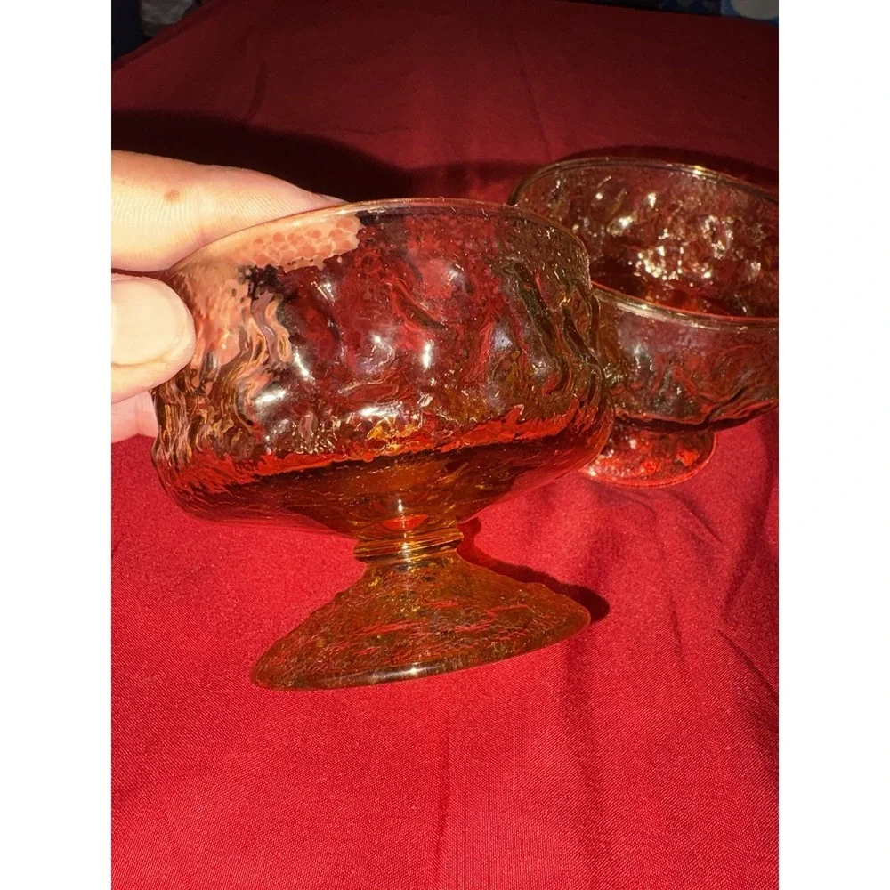 Vintage Amber Glass Dessert Bowls Sherbet Cups Set of 3 Indiana Milano Textured